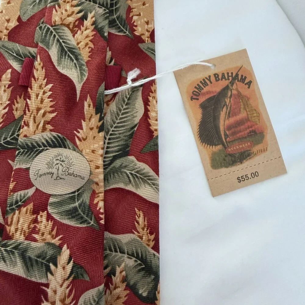 TOMMY BAHAMA 100% Silk Tropical Palm Print Tie Rust Green NWT - Picture 3 of 10